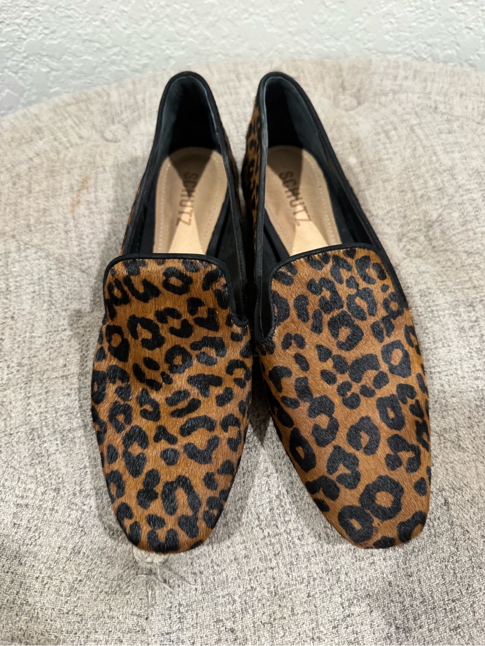 Schutz Leopard Print Slip-On Loafers - Brown/Black 7.5